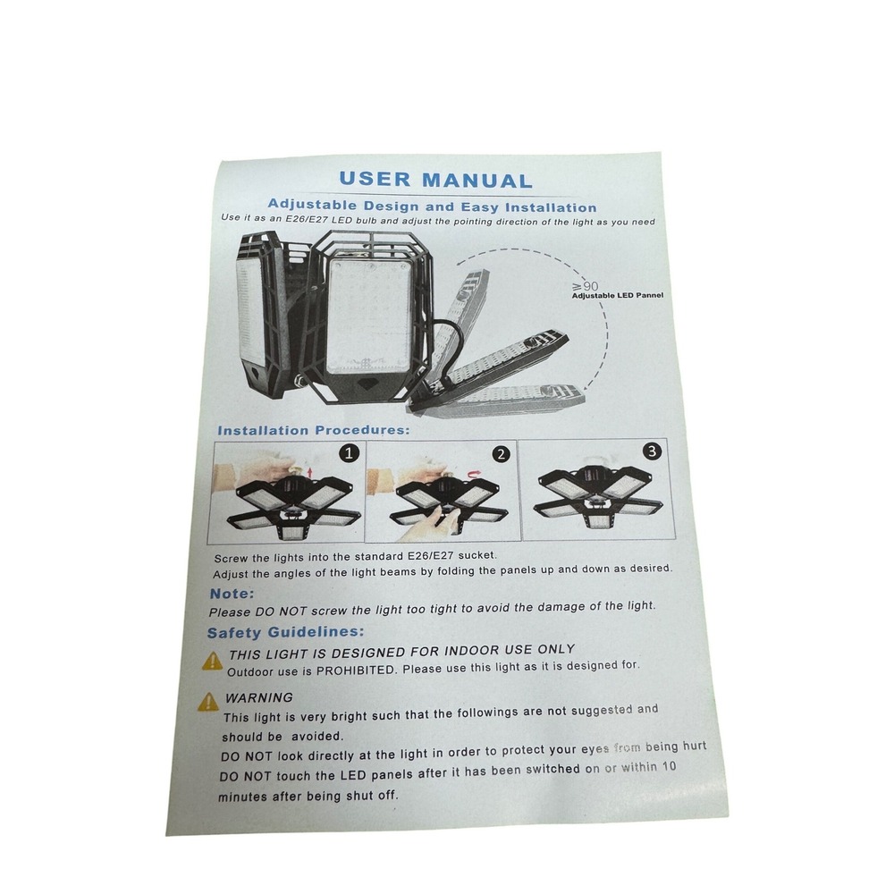 Deformable LED Garage Light 5-Leaf Adjustable Panels 6500K Daylight Black - Picture 4 of 6